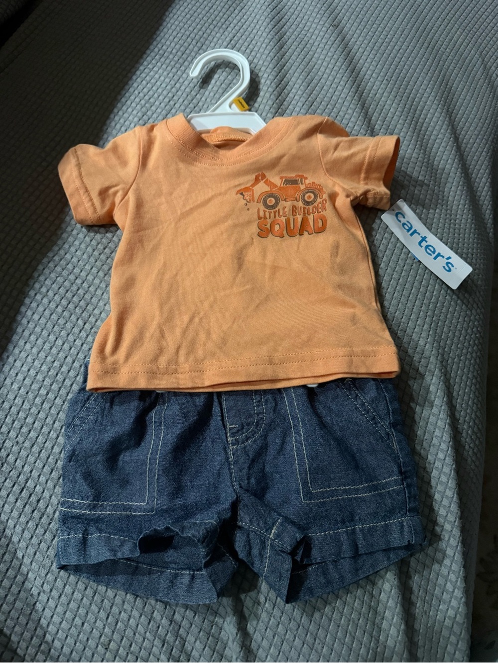 Carter's Orange Bulldozer Graphic Tee with Blue Denim Shorts
